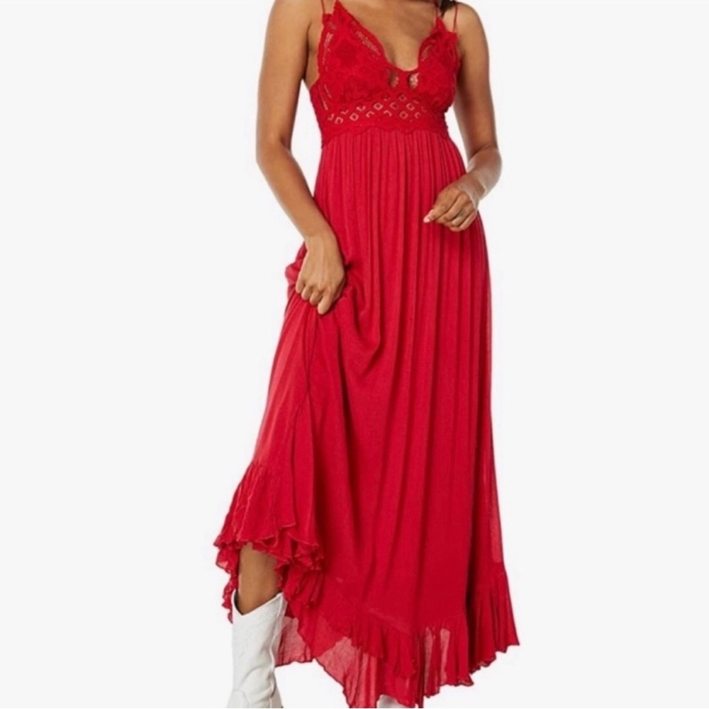 NWT Free People Adella Maxi Slip Dress Bright Red XS